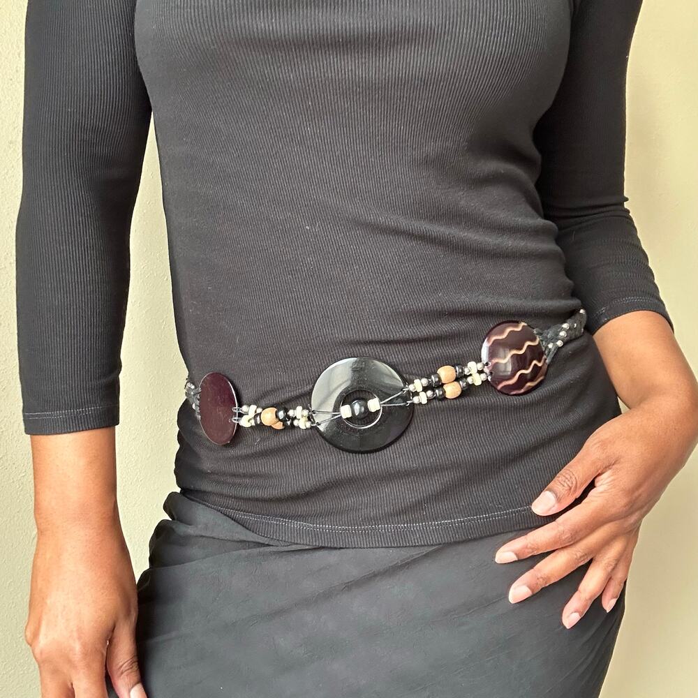 Chicos Boho Sophie Brown and Black Disc Chainlink Belt Size S/M